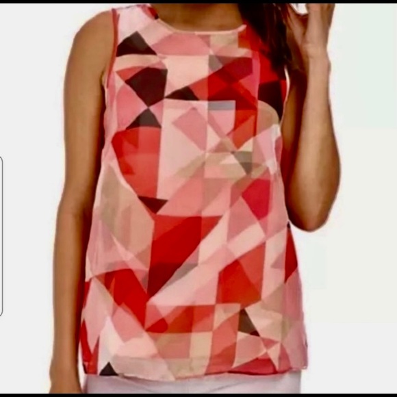 Vince Camuto Pink & Red Geometric Layered Blouse - Picture 3 of 16